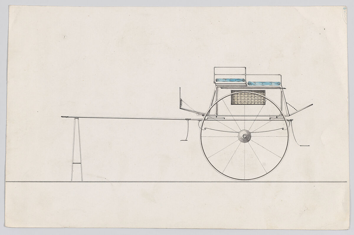 Design for Dog Cart (French?), (?) Anonymous, French, 19th century, Pen and black ink, watercolor and gouache 