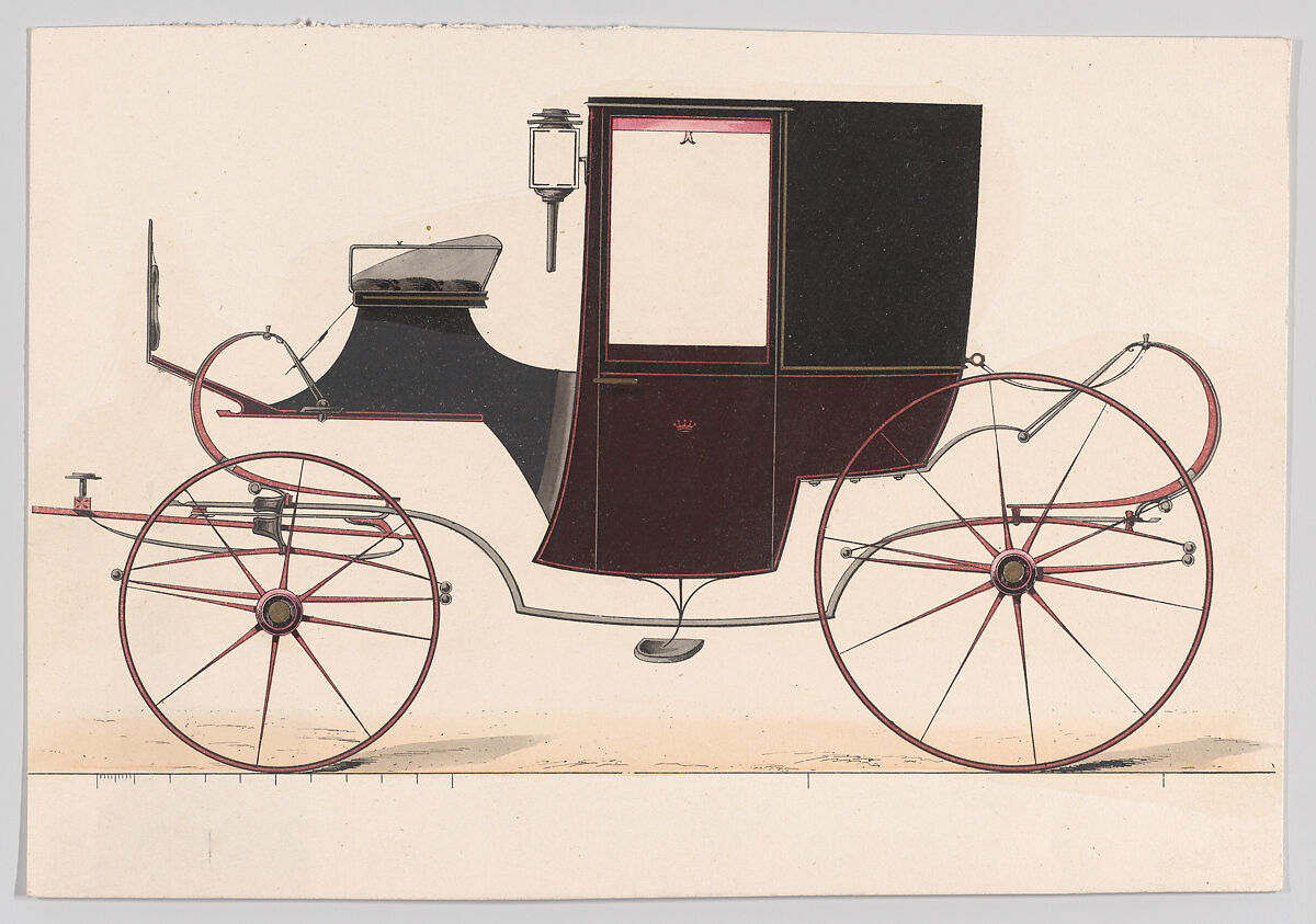 Design for Brougham/D'Orsay, Anonymous, French, 19th century, Pen and black ink, watercolor and gouache, with gum arabic and metallic ink 