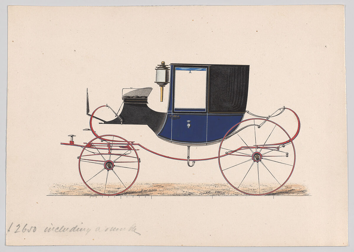 Design for Chariot D'Orsay Carriage, Anonymous, French, 19th century, Hand colored lithograph 