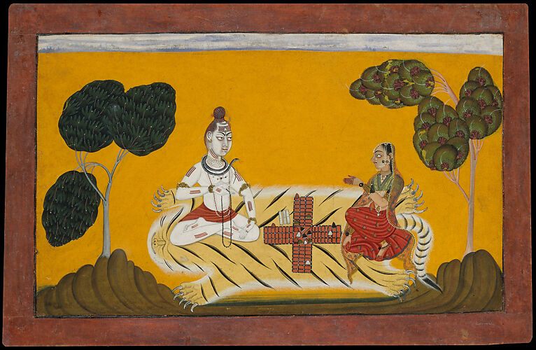 Shiva and Parvati Playing Chaupar: Folio from a Rasamanjari Series
