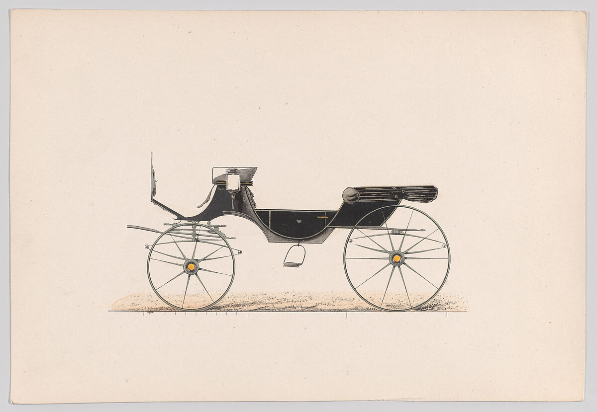 Design for Vis-A-Vis Cabriolet Carriage, Anonymous, French, 19th century, Hand colored lithograph with gum arabic 