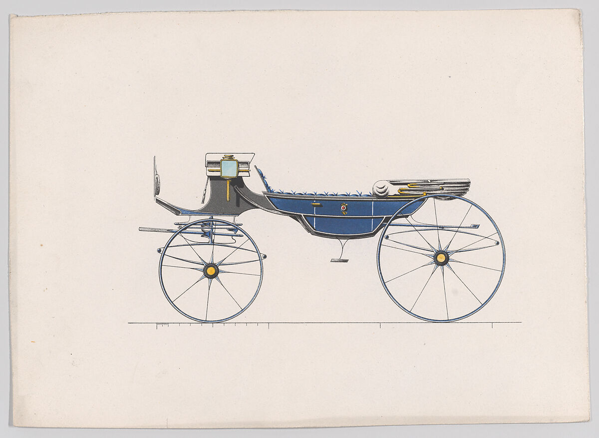 Design for Vis-A-Vis Carriage, Anonymous, French, 19th century, Hand colored lithograph 
