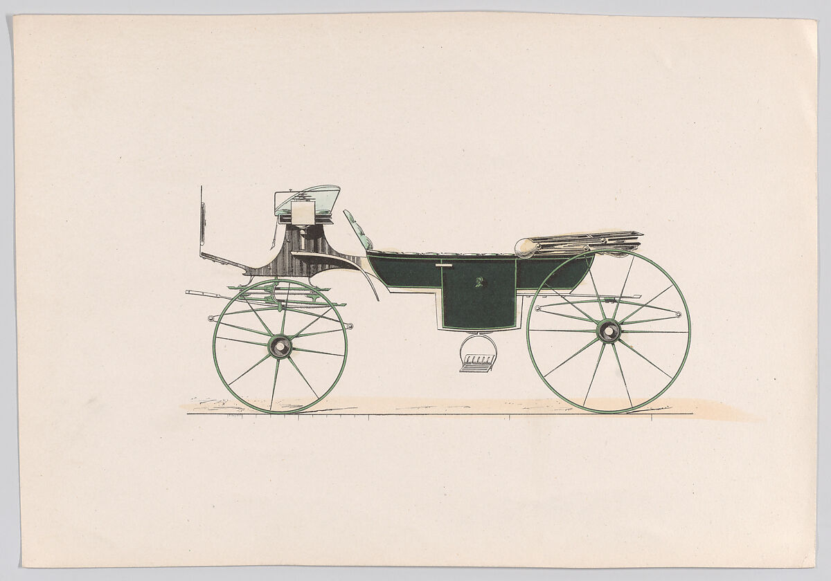 Design for Vis-A-Vis Carriage, Anonymous, French, 19th century, Hand colored Lithograph with gum arabic 