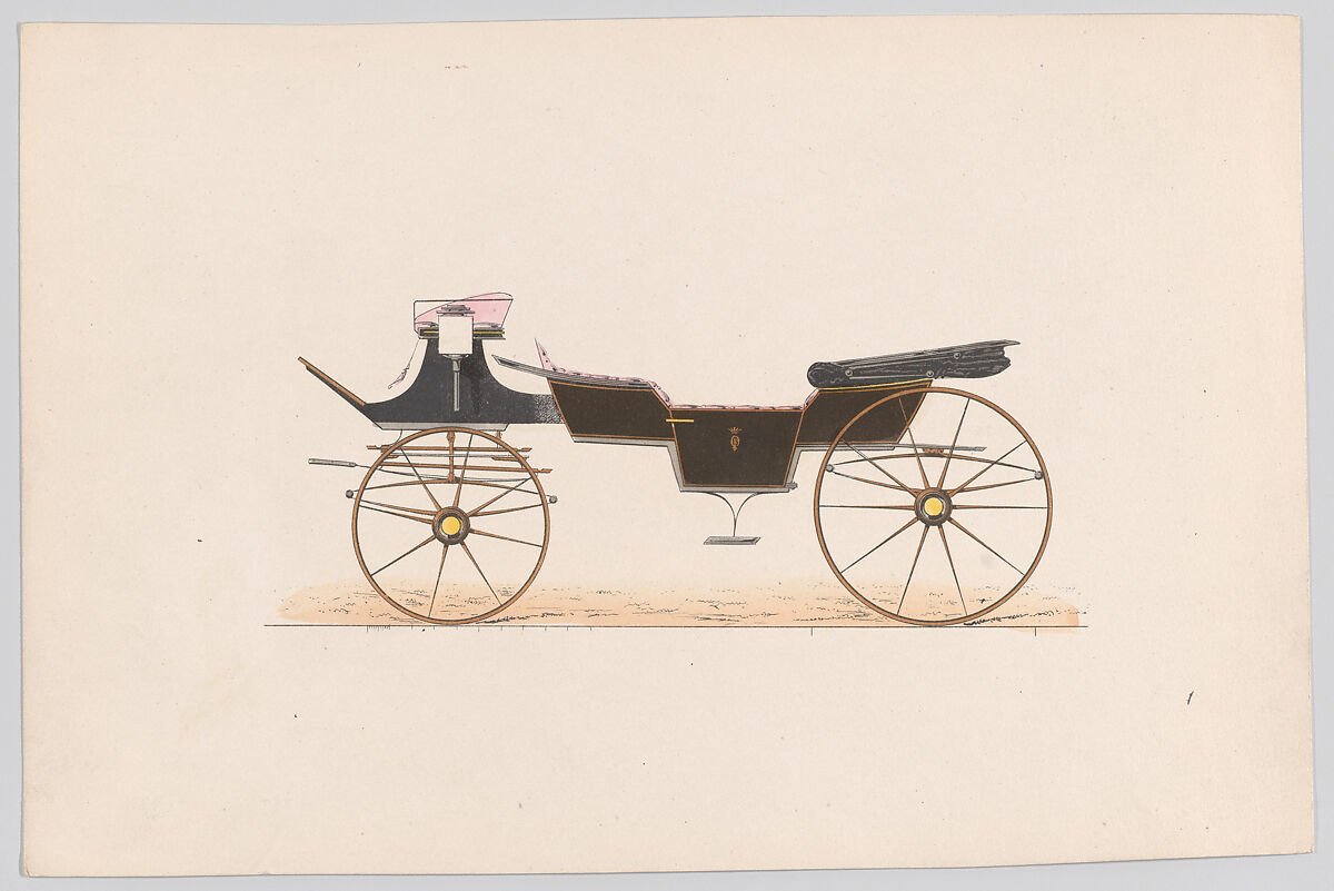 Design for Vis-A-Vis Carriage, Anonymous, French, 19th century, Hand colored lithograph with gum arabic 