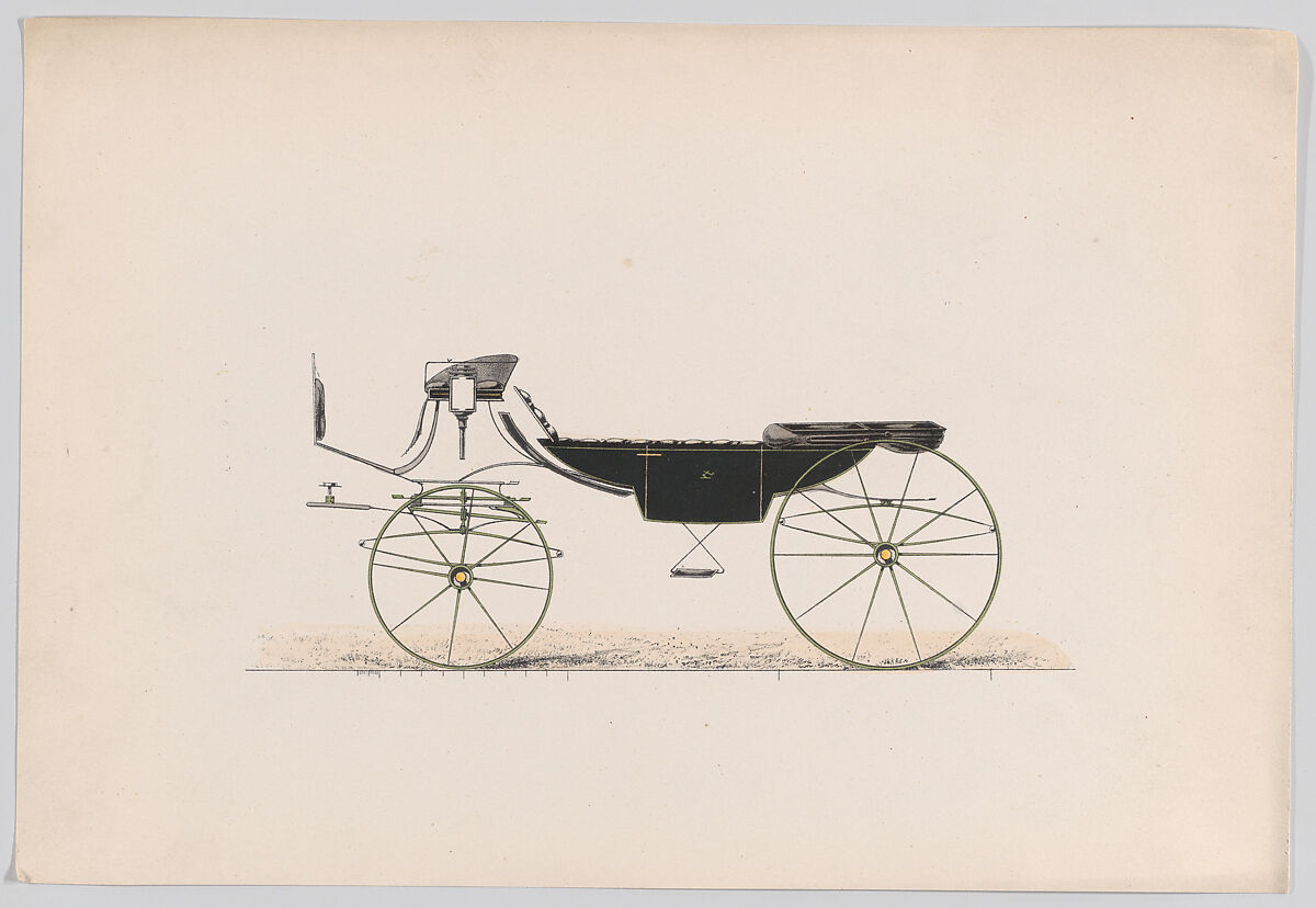 Design for Vis-A-Vis Carriage, Anonymous, French, 19th century, Hand colored Lithograph with gum arabic 