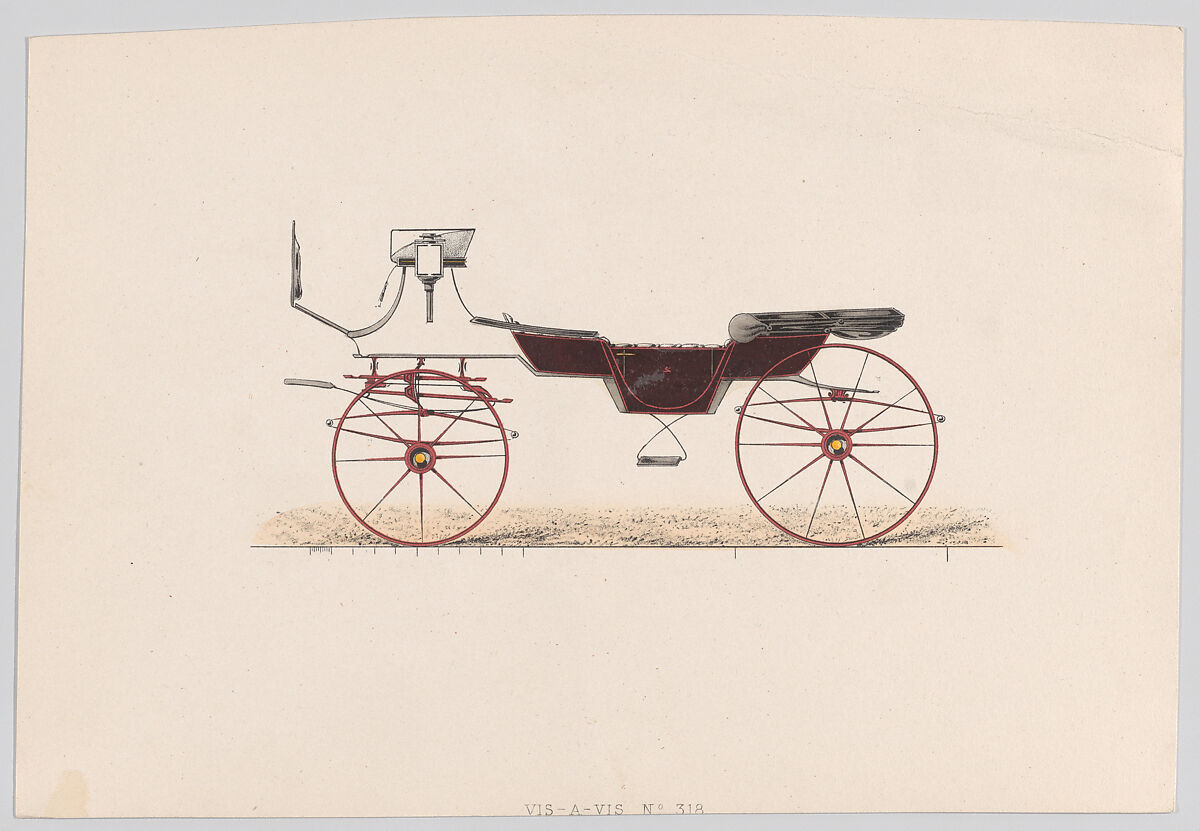 Design for Vis-A-Vis Carriage, Anonymous, French, 19th century, Hand colored lithograph with gum arabic 