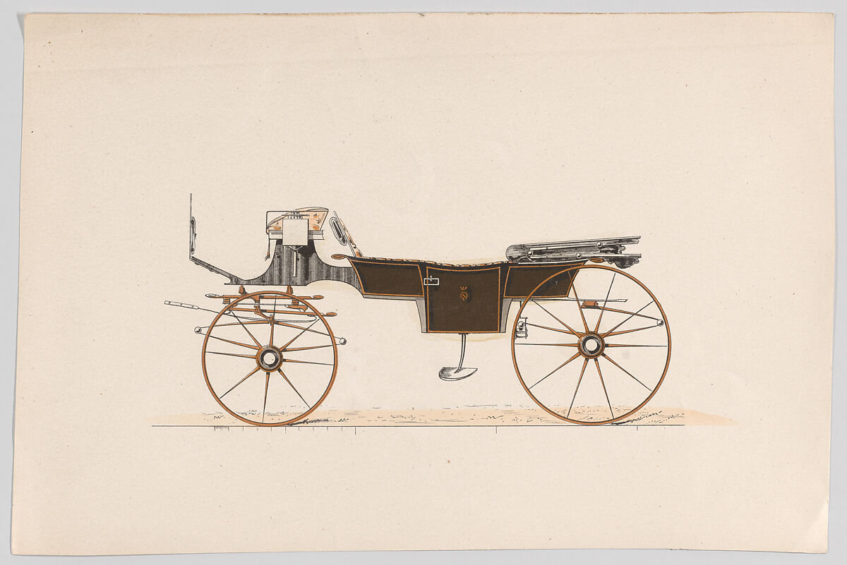 Design for Vis-A-Vis/Sociable Carriage, Anonymous, French, 19th century, Hand colored lithograph with gum arabic 