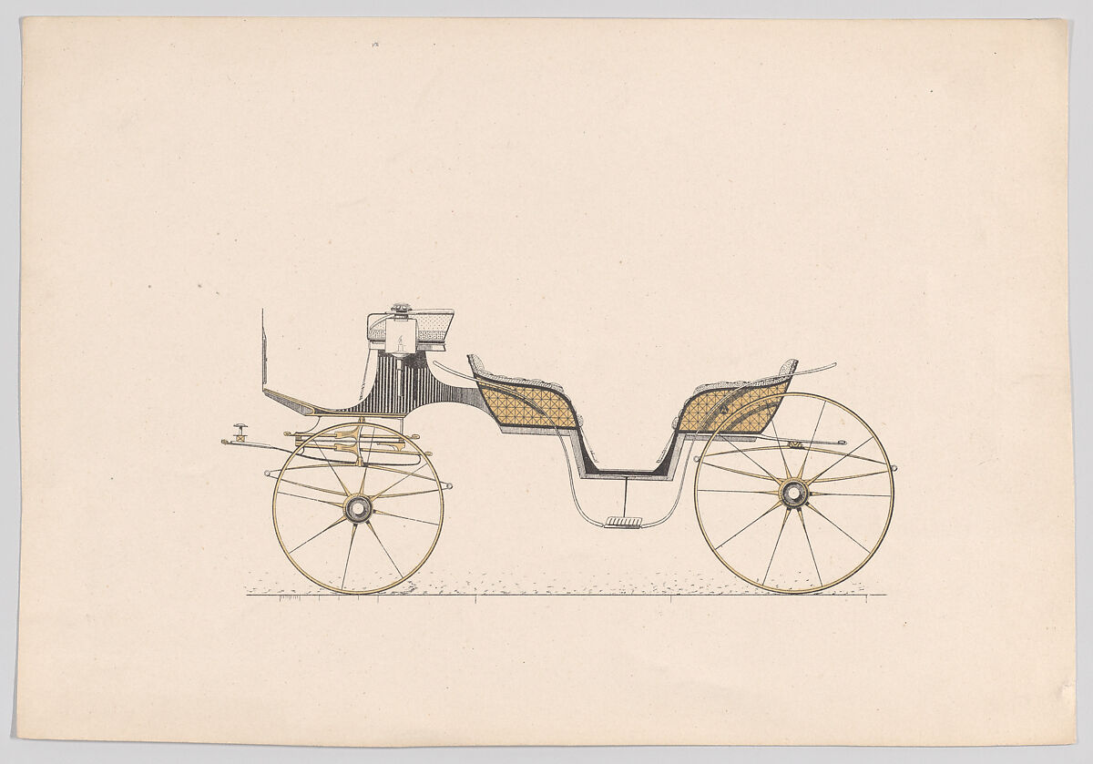 Design for Vis-a-Vis Carriage, Anonymous, French, 19th century, Hand colored lithograph 