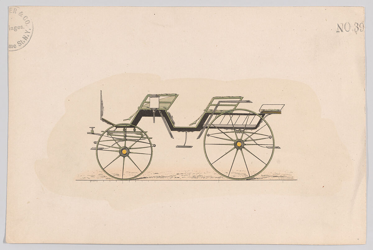 Design for Phaeton Carriage, Anonymous, French, 19th century, Hand colored lithograph with gum arabic. 