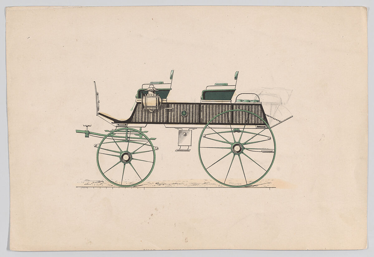 Design for Phaeton or Hunting Wagon, Anonymous, French, 19th century, Hand colored lithograph with gum arabic 