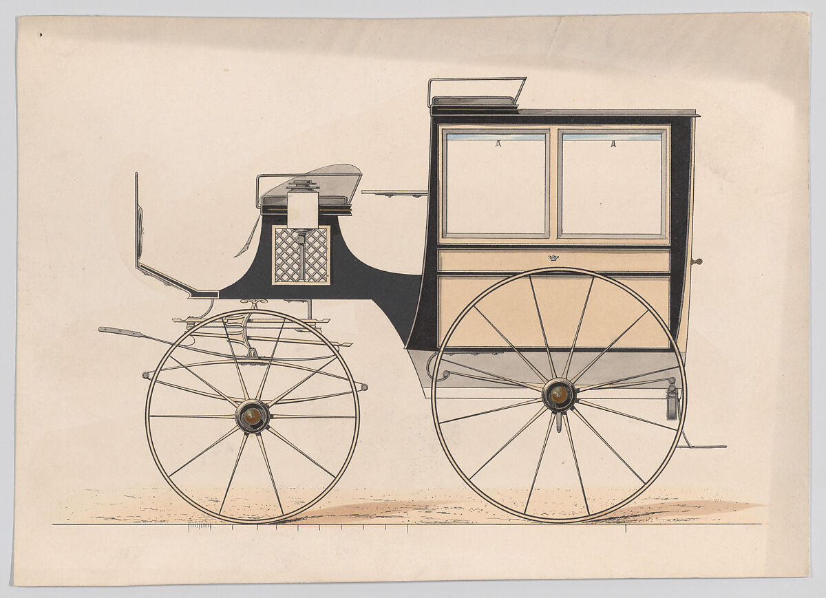 Design for Open Bus or Private Omnibus, Anonymous, French, 19th century, Hand colored lithograph with gum arabic 