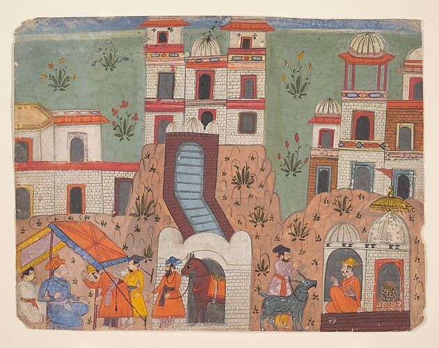 A Raja Receives Homage Outside the City:   Page from a Dispersed Manuscript