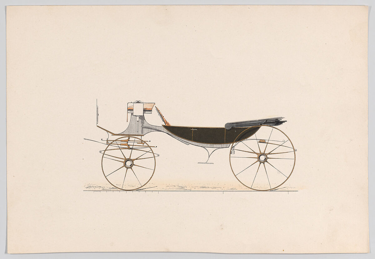 Design for Vis-A-Vis Carriage, Anonymous, French, 19th century, hand colored lithograph with gum arabic 