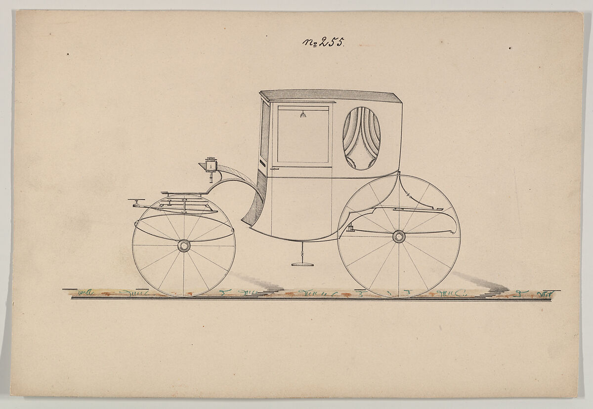Design for Brett, no. 255, Brewster &amp; Co. (American, New York), Pen and black ink, watercolor and gouache. 