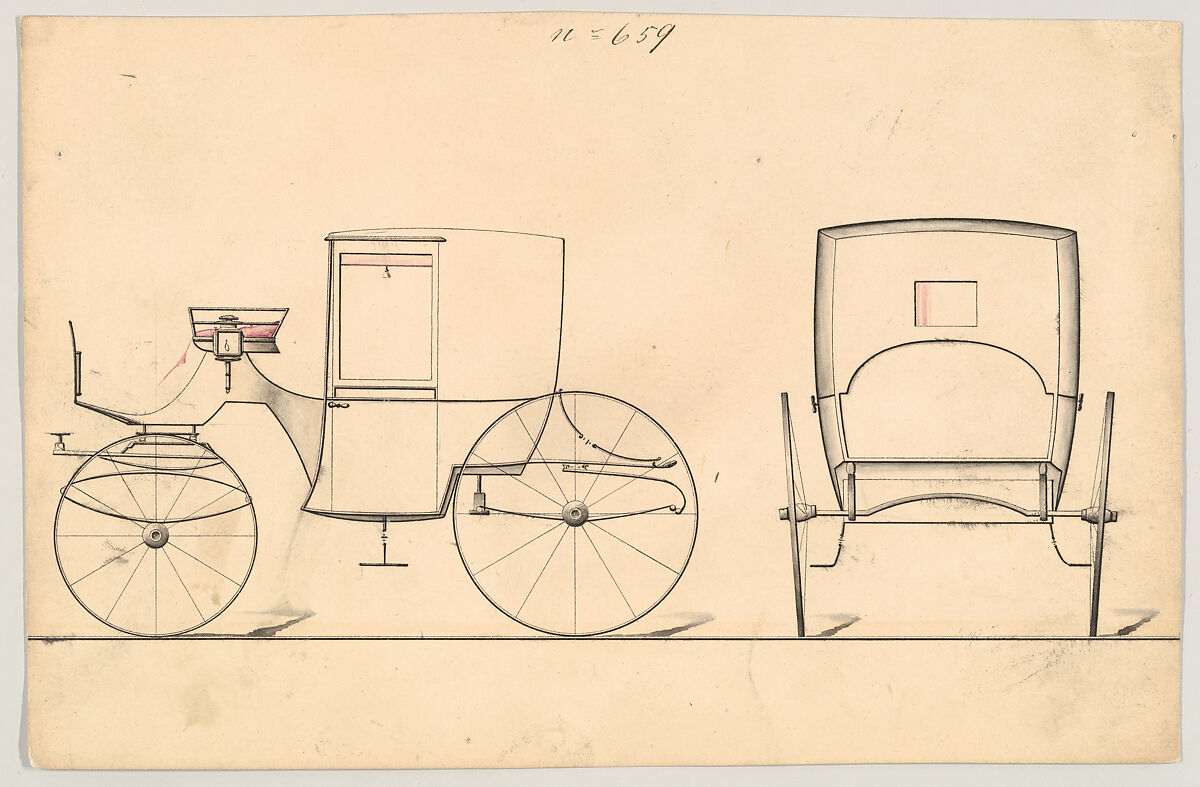 Design for Brougham, no. 659, Brewster &amp; Co. (American, New York), Pen and black ink, watercolor and gouache 