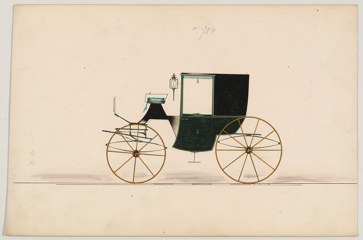 Design for Brougham, no. 704, Brewster &amp; Co. (American, New York), Pen and black ink, watercolor and gouache with gum arabic 