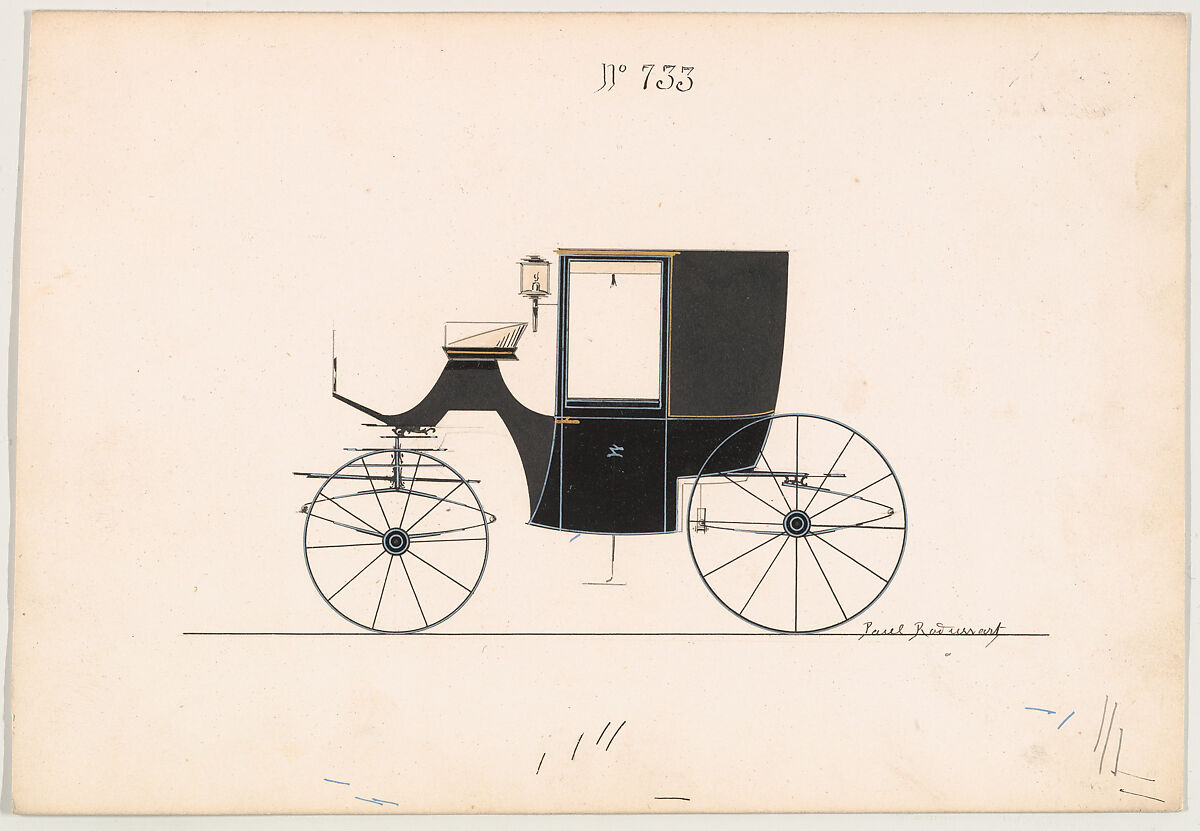 Design for Brougham, no. 733, Brewster &amp; Co. (American, New York), Pen and black ink, watercolor and gouache with gum arabic 