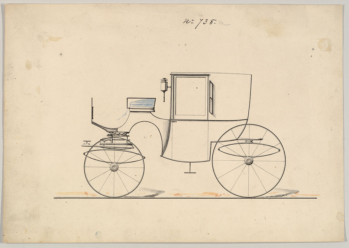 Design for Brougham, no. 738a, Brewster &amp; Co. (American, New York), Pen and black ink, watercolor and gouache 