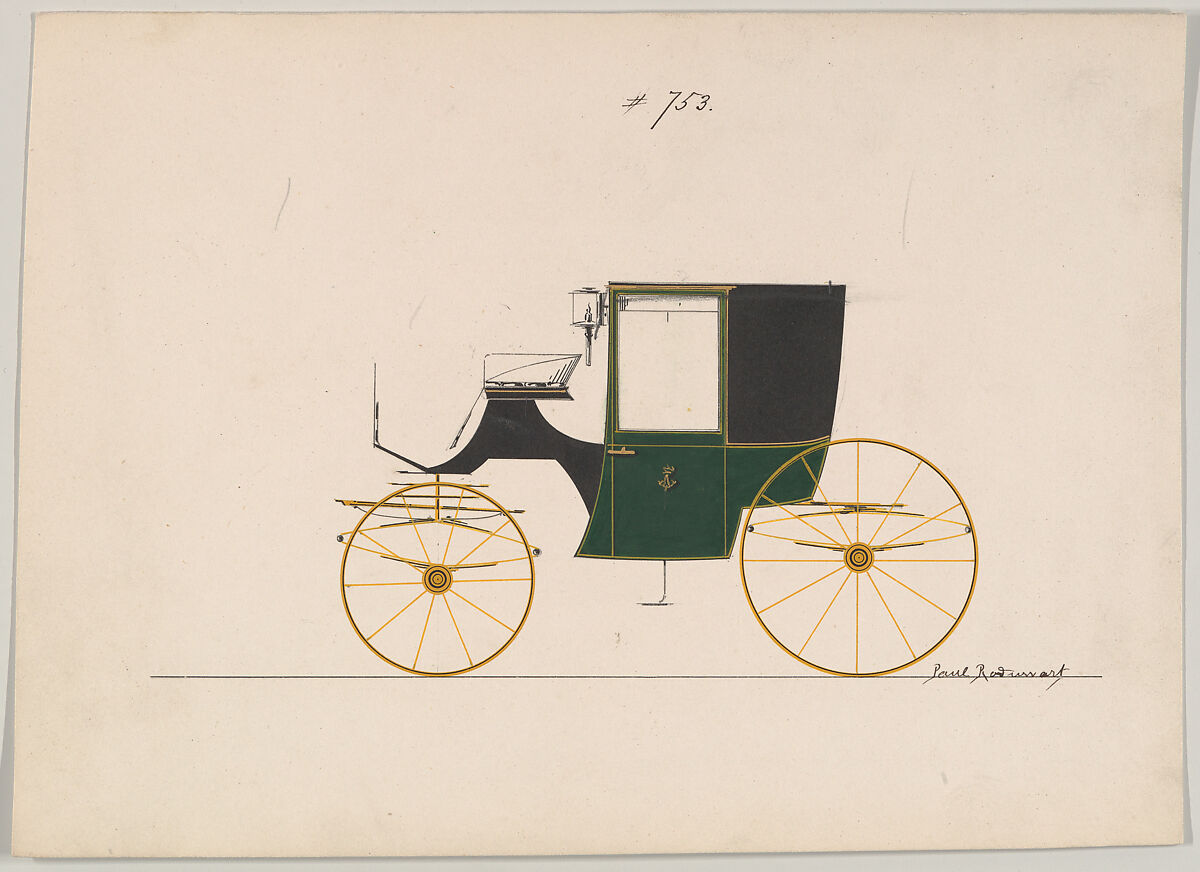 Design for Brougham, no. 753, Brewster &amp; Co. (American, New York), Pen and black ink, watercolor and gouache 