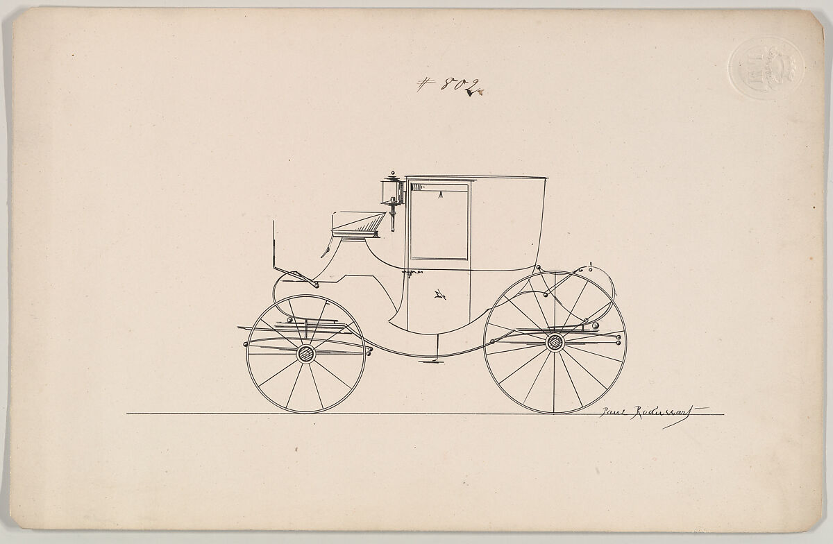Design for Chariot, no. 802, Brewster &amp; Co. (American, New York), Pen and black ink 