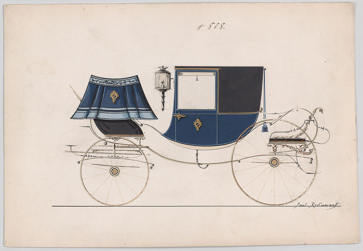 Design for Chariot,  no. 808, Brewster &amp; Co. (American, New York), Pen and black ink, watercolor and gouache, gum arabic and metallic ink 