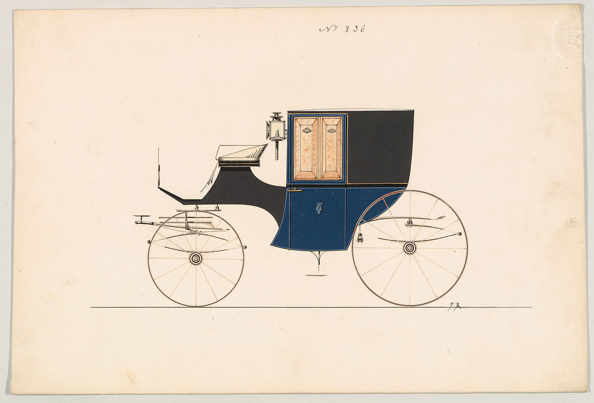 Design for Coupé, no. 836, Brewster &amp; Co. (American, New York), Pen and black ink, watercolor and gouache with gum arabic and metallic ink 