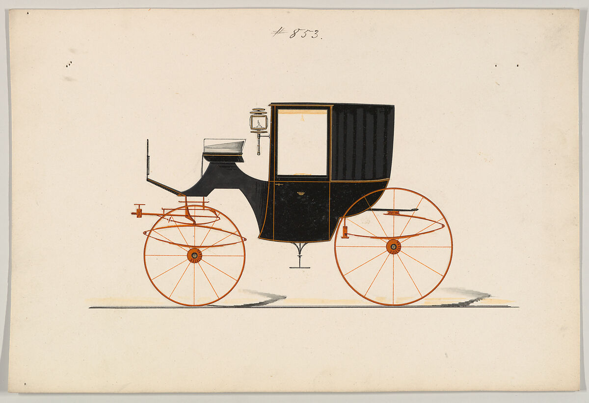 Design for Brougham, no. 853, Brewster &amp; Co. (American, New York), Pen and black ink, watercolor and gouache with gum arabic 