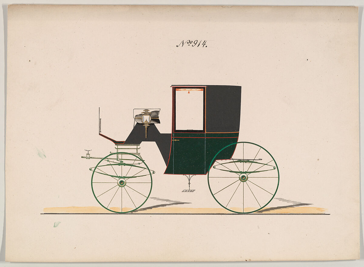 Design for Brougham, no. 914, Brewster &amp; Co. (American, New York), Pen and black ink, watercolor and gouache with metallic ink and gum arabic 