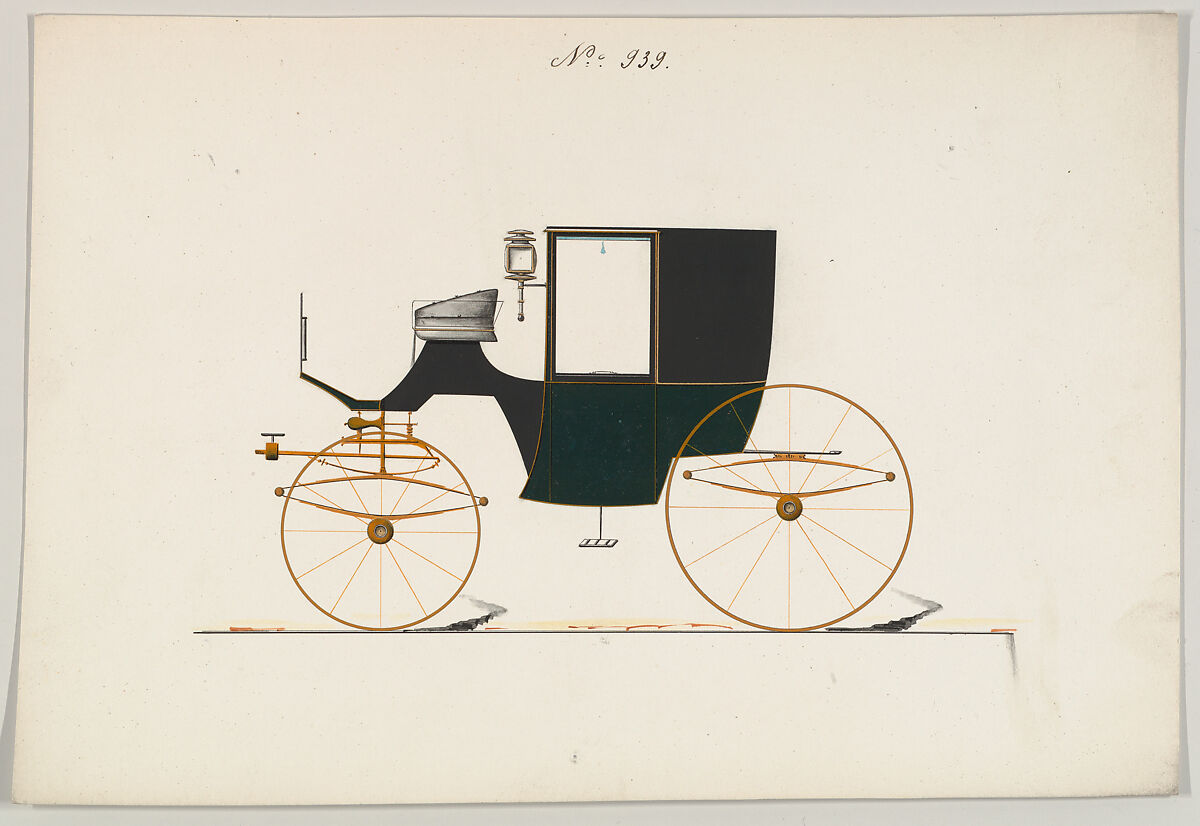 Design for Brougham, no. 939, Brewster &amp; Co. (American, New York), Pen and black ink, watercolor and gouache with gum arabic 