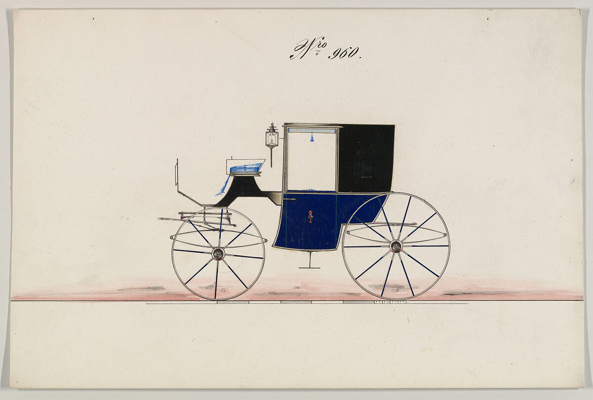Design for Brougham, no. 960, Brewster &amp; Co. (American, New York), Pen and black ink, watercolor and gouache with gum arabic 
