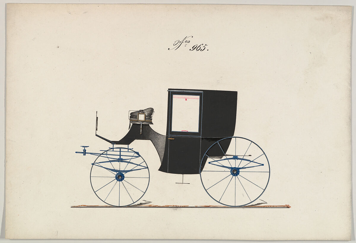 Design for Brougham, no. 965, Brewster &amp; Co. (American, New York), Pen and black ink, watercolor and gouache with gum arabic 