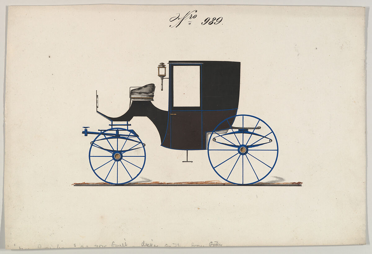 Design for Brougham, no. 989, Brewster &amp; Co. (American, New York), Pen and black ink, watercolor and gouache 