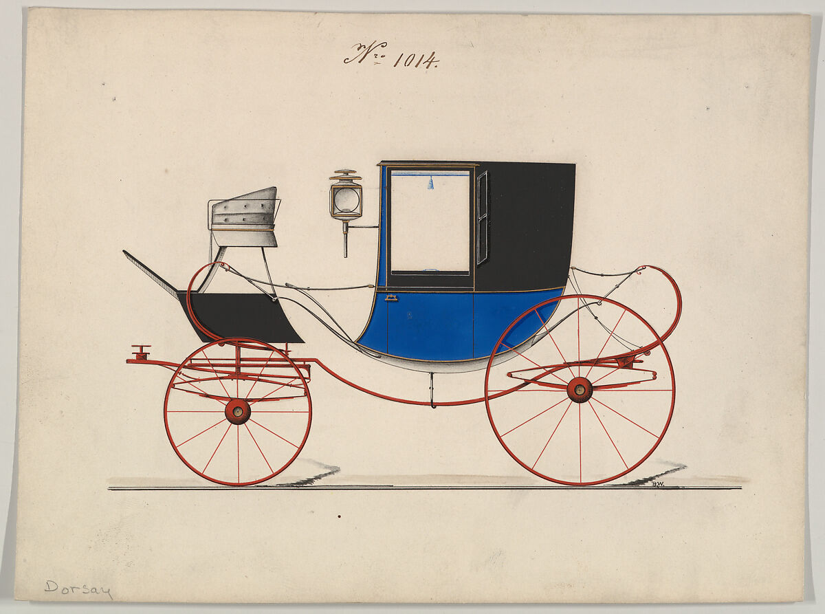 Design for Chariot D'Orsay, no. 1014, Brewster &amp; Co. (American, New York), Pen and black ink, watercolor and gouache 
