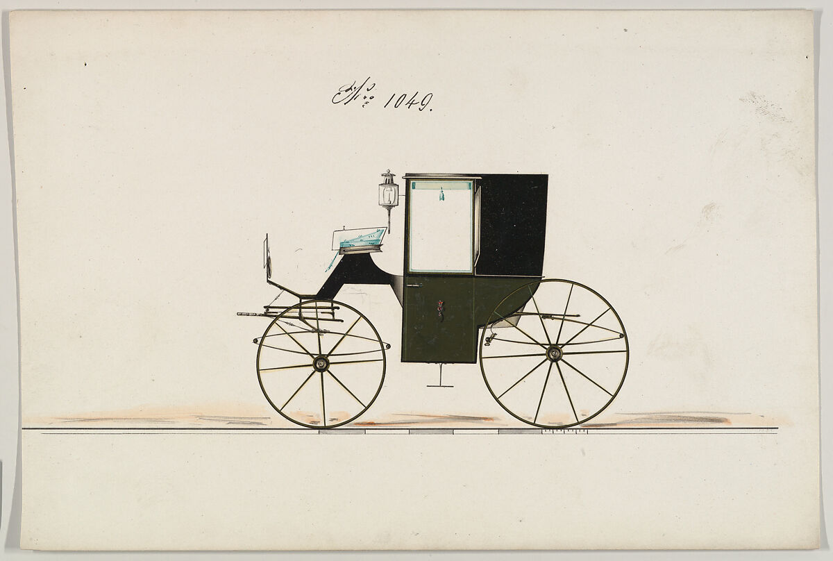 Design for Brougham, no. 1049, Brewster &amp; Co. (American, New York), Pen and black ink, watercolor and gouache with gum arabic 