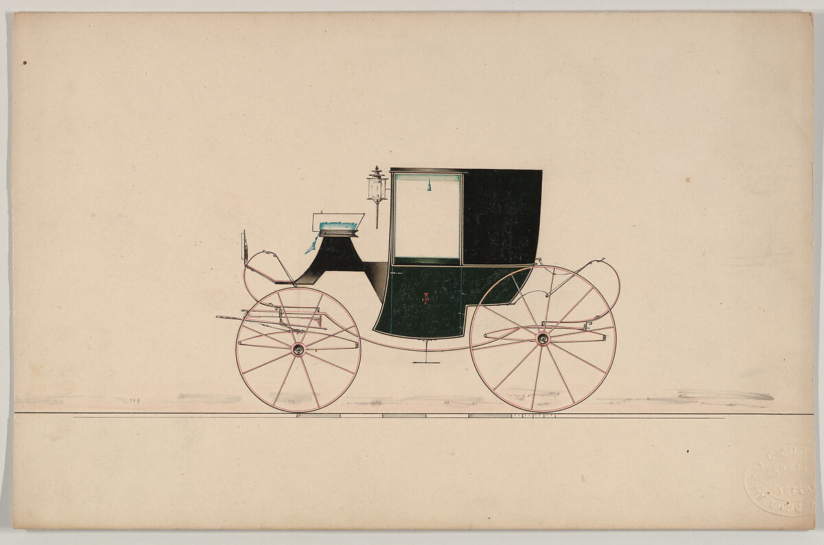 Design for Brougham (unnumbered), Brewster &amp; Co. (American, New York), Pen and black ink, watercolor and gouache with gum arabic 