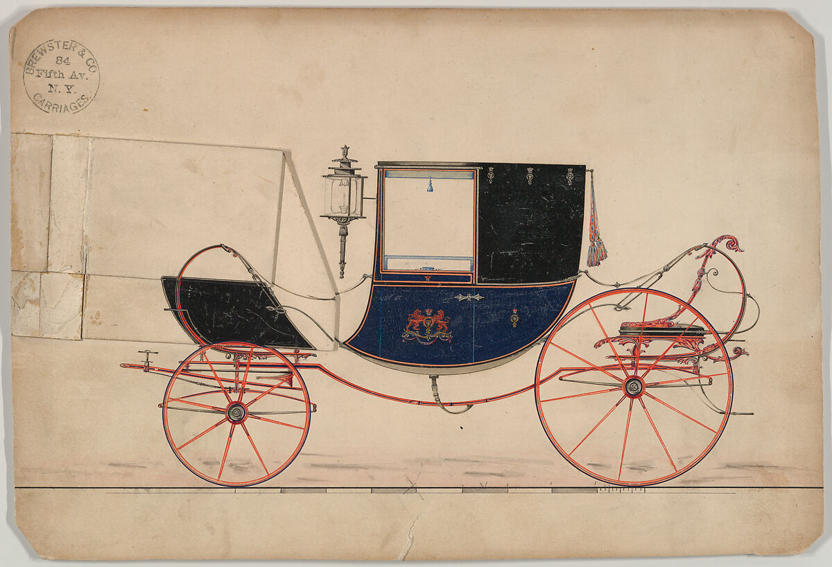 Design for Dress Chariot (unnumbered), Brewster &amp; Co. (American, New York), Pen and black ink, watercolor an gouache with gum arabic and silver metalic ink 