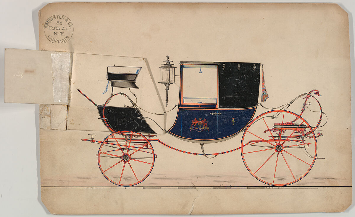Dress Chariot (unnumbered), Brewster &amp; Co. (American, New York), Pen and black ink, watercolor an gouache with gum arabic and silver metalic ink