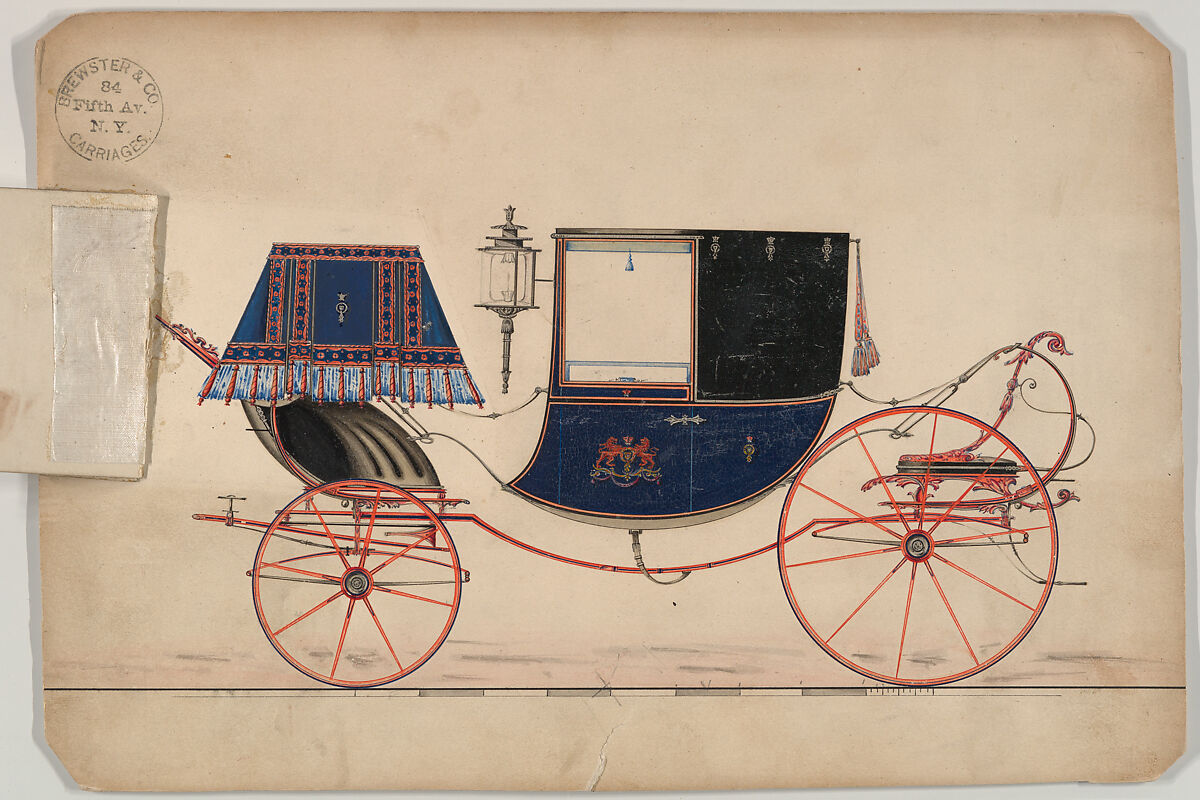 Dress Chariot (unnumbered), Brewster &amp; Co. (American, New York), Pen and black ink, watercolor an gouache with gum arabic and silver metalic ink