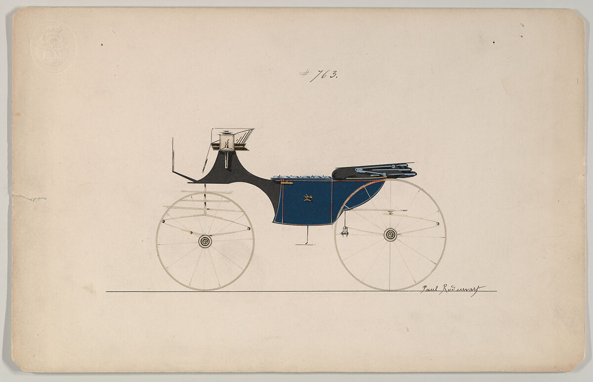 Design for Landaulet, no. 763, Brewster &amp; Co. (American, New York), Pen and black ink, watercolor and gouache with gum arabic 