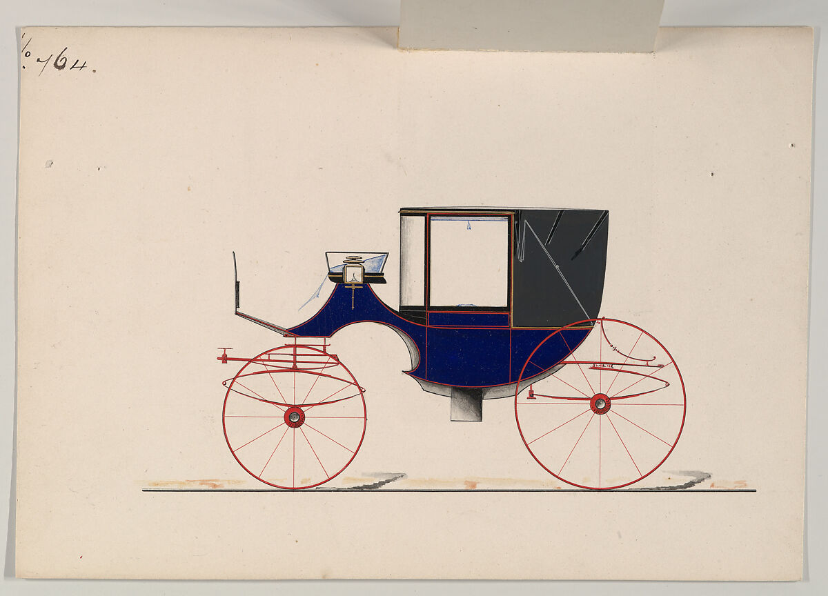 Design for Landaulet, no. 764, Brewster &amp; Co. (American, New York), Pen and black ink, watercolor and gouache with gum arabic