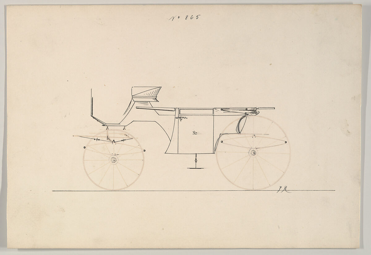 Design for Landaulet, no. 865, Brewster &amp; Co. (American, New York), graphite, pen and black ink, watercolor and gouache 