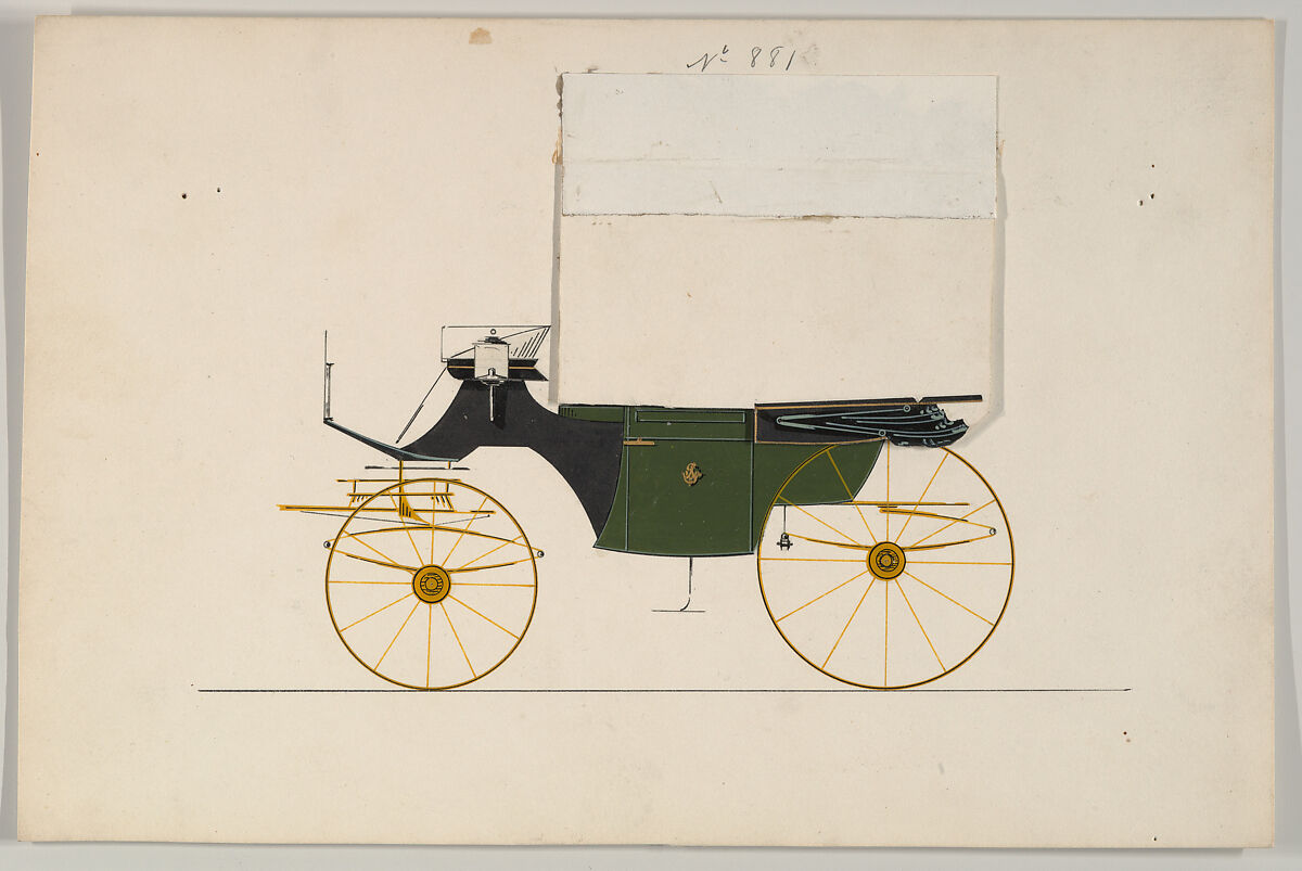 Design for Landaulet, no. 881, Brewster &amp; Co. (American, New York), Pen and black ink, watercolor and gouache with gum arabic 