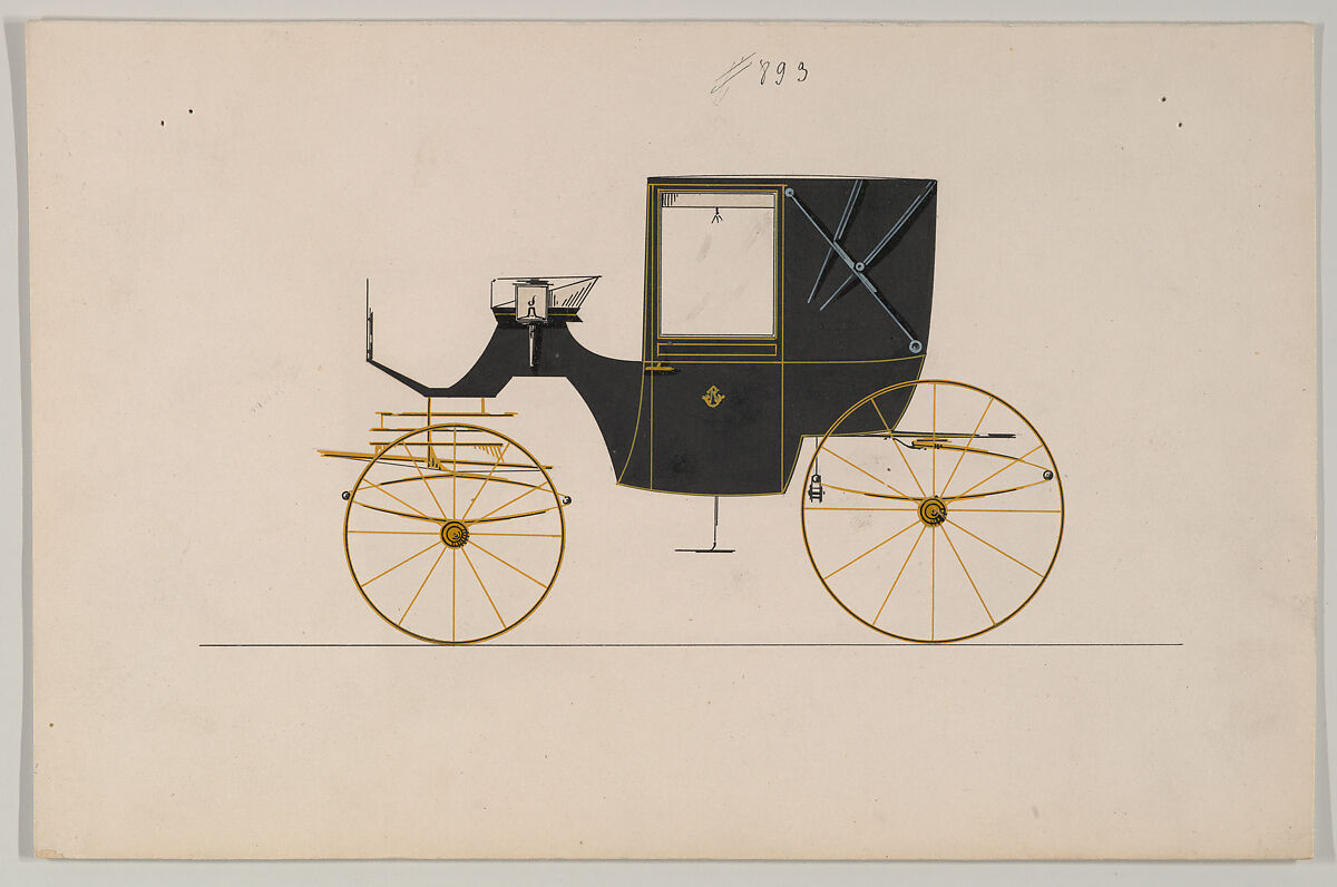 Design for Landaulet, no. 893, Brewster &amp; Co. (American, New York), Pen and black ink, watercolor and gouache with gum arabic 