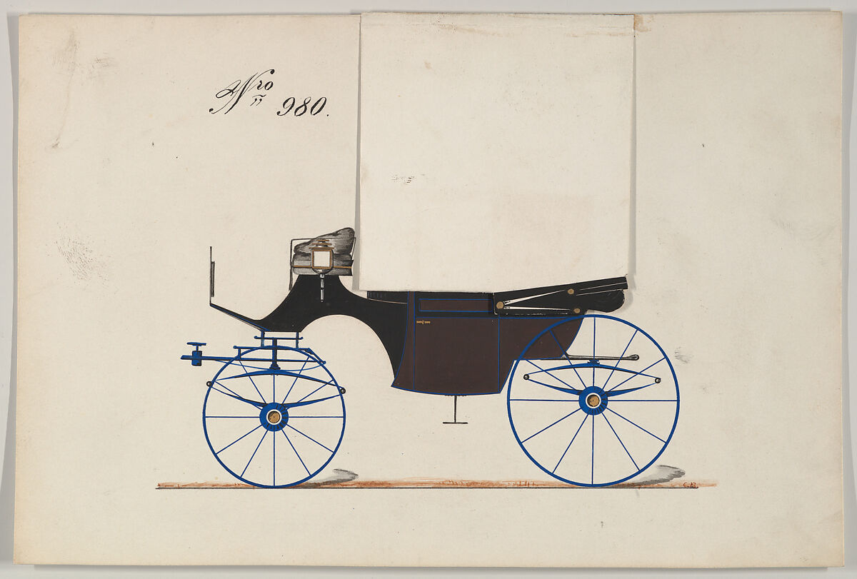 Design for Landaulet, no. 980, Brewster &amp; Co. (American, New York), Pen and black ink, watercolor and gouache with metallic ink 