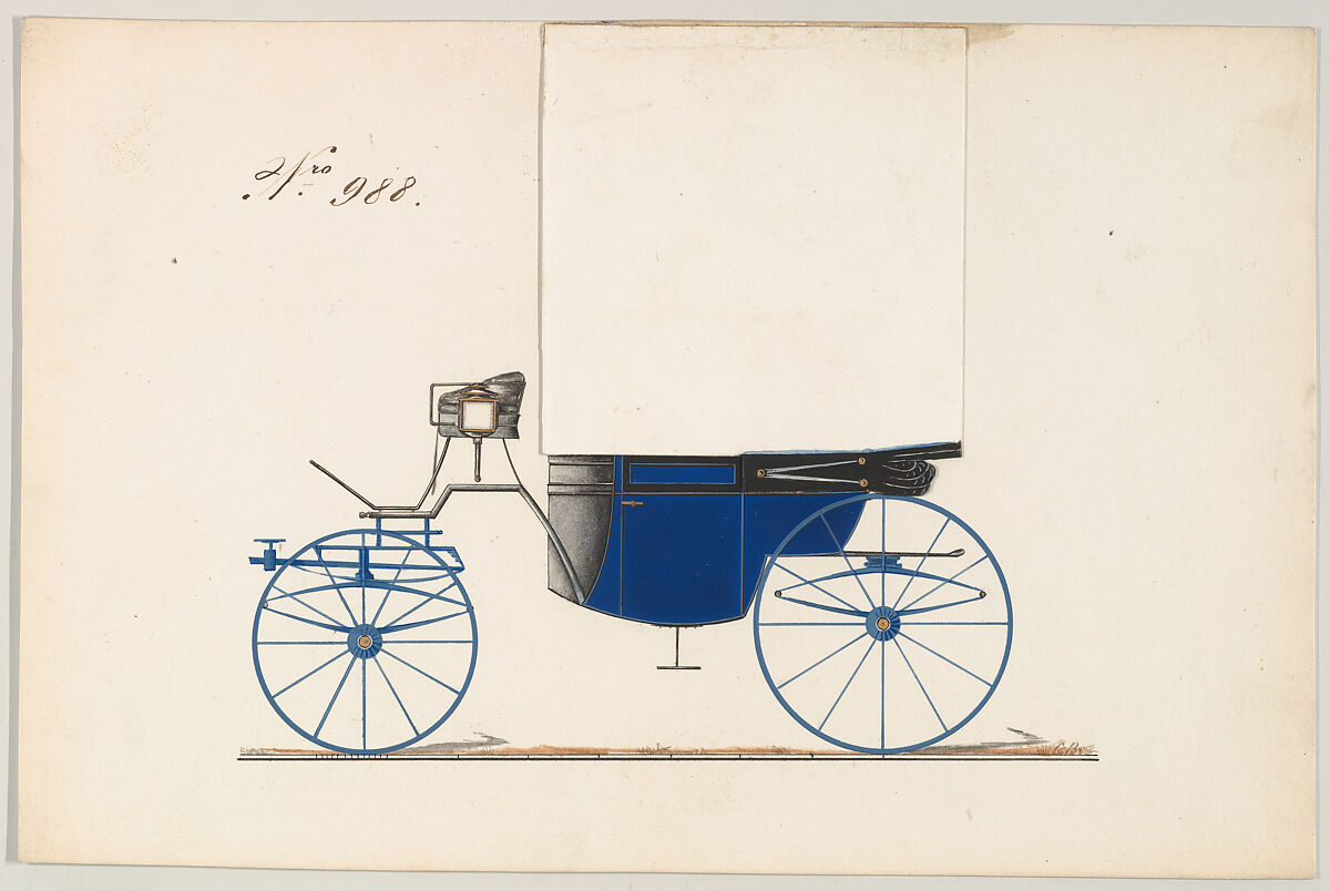 Design for Landaulet, no. 988, Brewster &amp; Co. (American, New York), Pen and black ink, watercolor and gouache, with gum arabic and metallic ink 