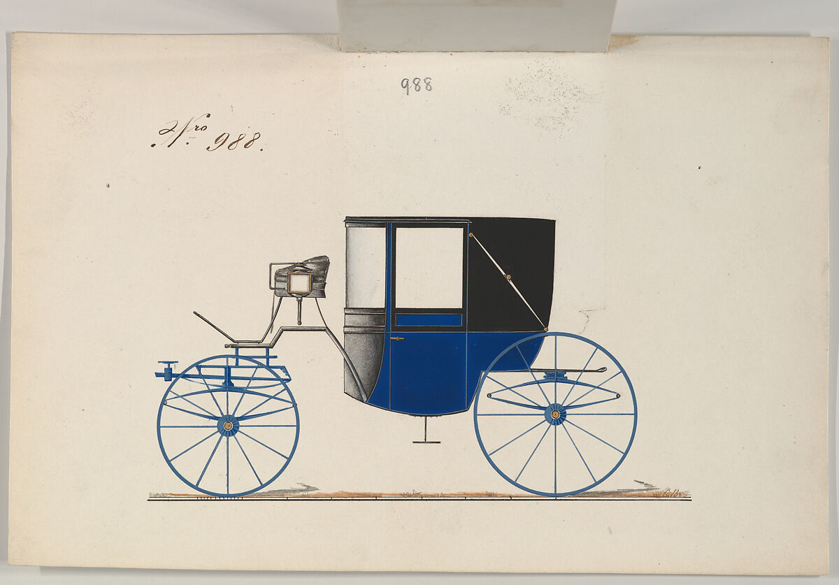Landaulet #988, Brewster &amp; Co. (American, New York), Pen and black ink, watercolor and gouache, with gum arabic and metallic ink