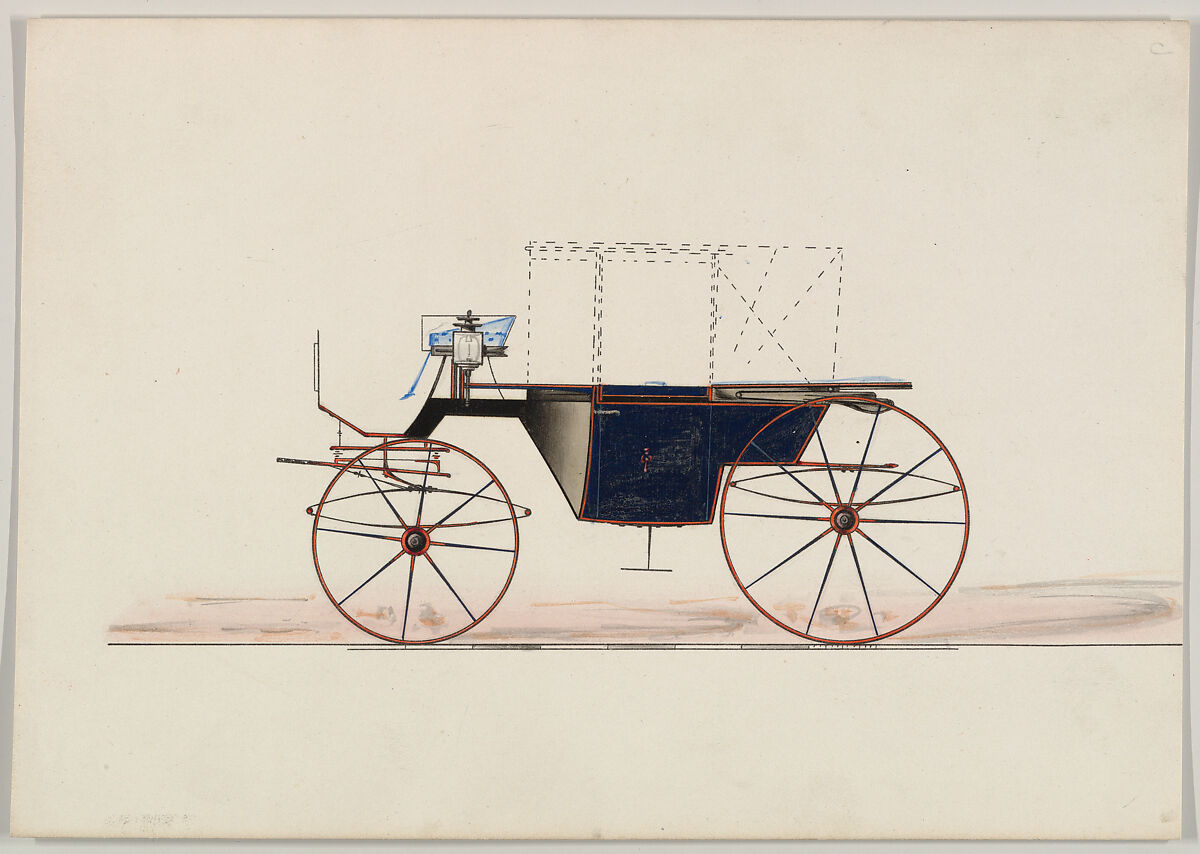 Design for Landaulet (unnumbered), Brewster &amp; Co. (American, New York), Pen and black ink, watercolor and gouache with gum arabic 