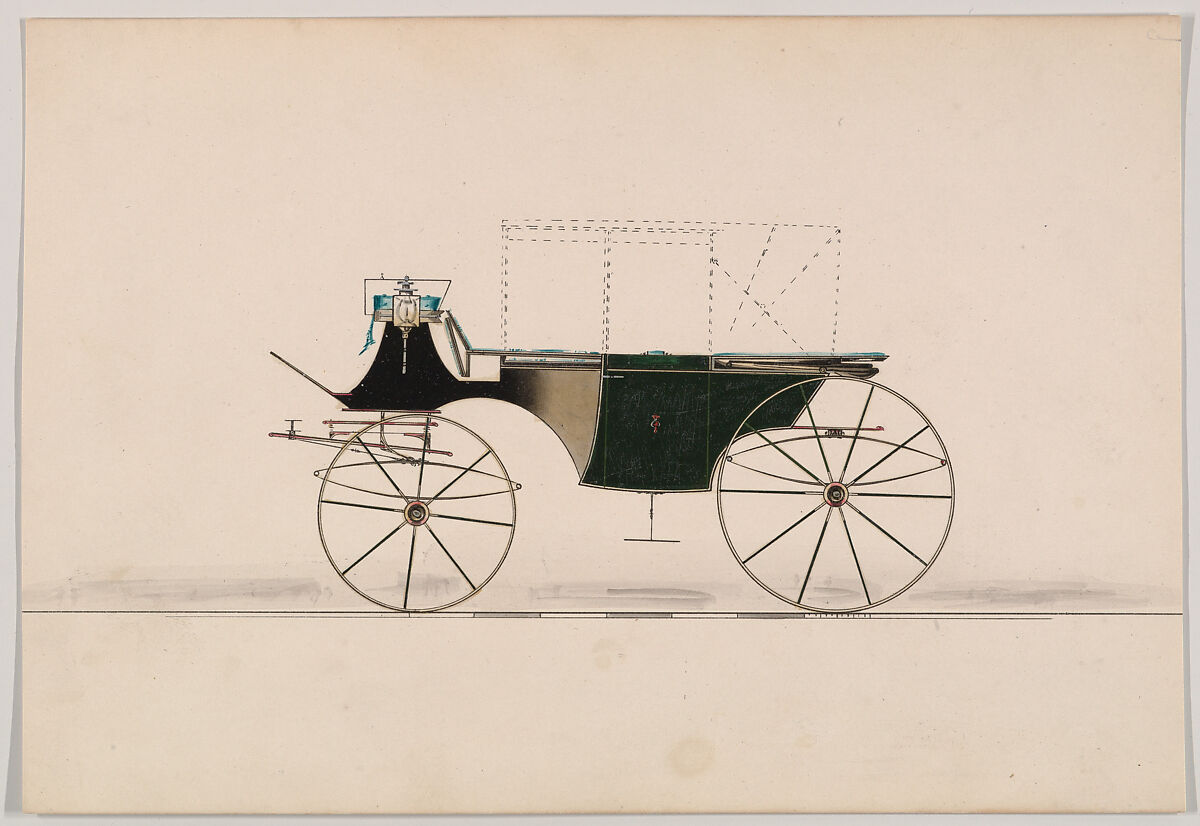 Design for Landaulet (unnumbered), Brewster &amp; Co. (American, New York), Pen and black ink, watercolor and gouache 