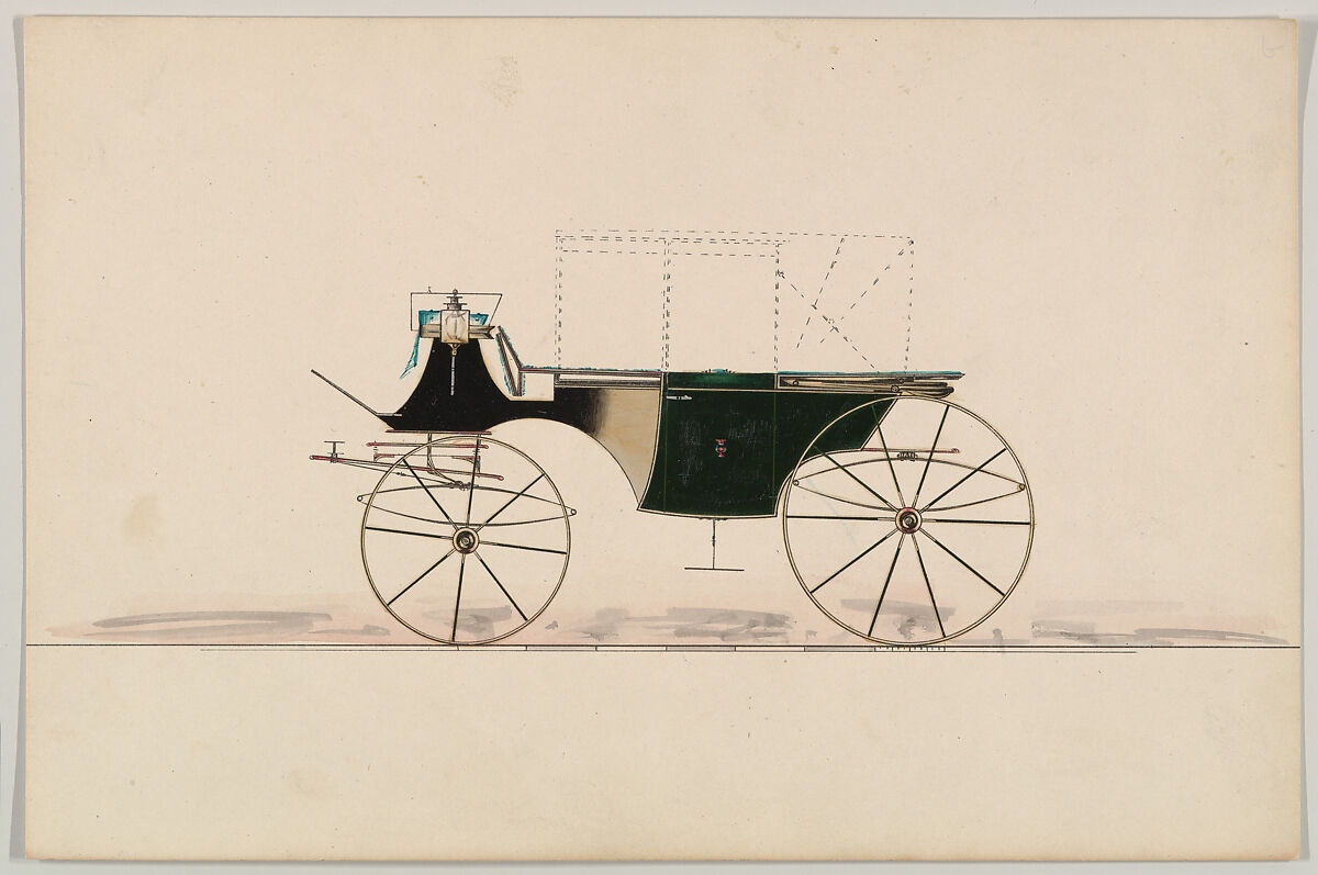 Design for Double Landaulet (unnumbered), Brewster &amp; Co. (American, New York), Pen and black ink, watercolor and gouache with gum arabic 