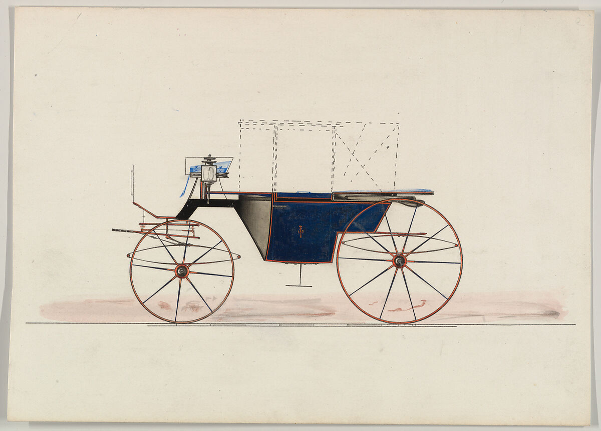 Design for Double Front Landaulet (unnumbered), Brewster &amp; Co. (American, New York), Pen and black ink, watercolor and gouache with gum arabic 